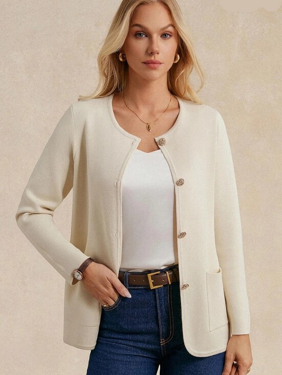 Grace Karin Sweaters - Grace Karin Cream Round-Neck Button Front Cardigan/ BNWT